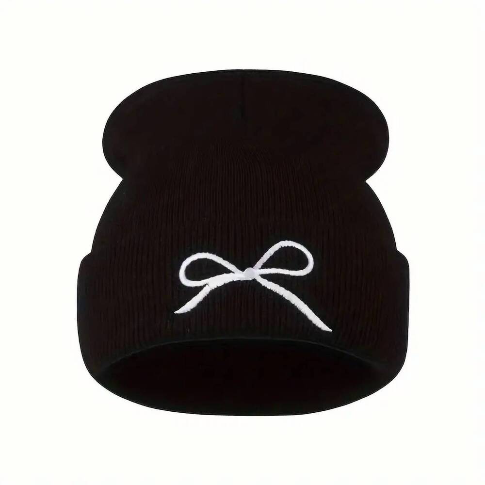 NEW 5TH CULTURE women's snow happy bow beanie in black